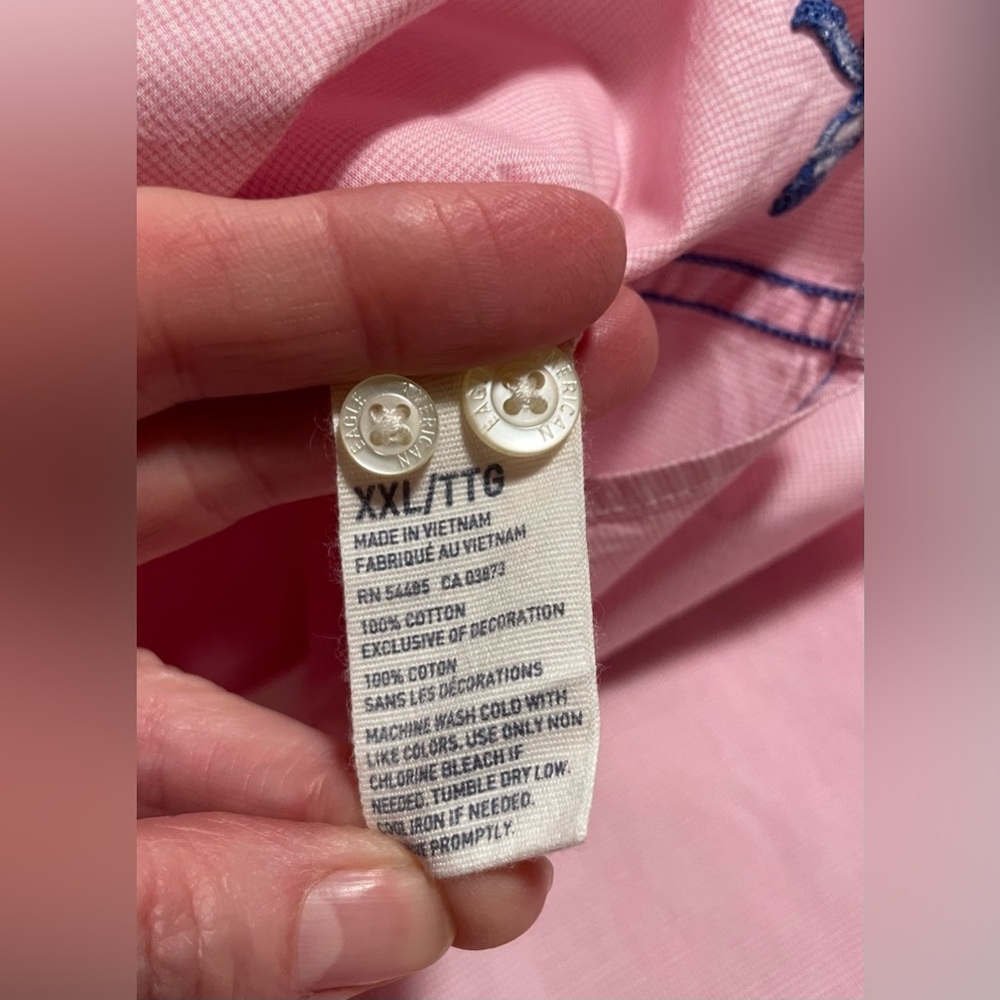 American Eagle Outfitters Pink Button Down Shirt Men's XXLarge Long Sleeve Logo - Picture 6 of 8